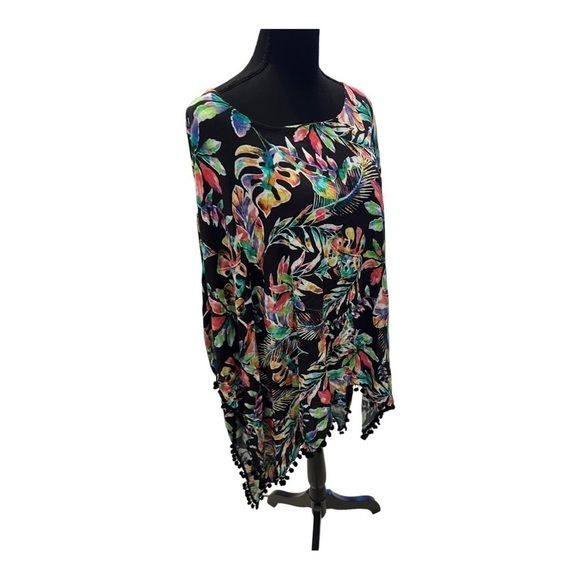 Tinibikini Floral Pom Pom Gauze Poncho Coverup Large/XLarge - Picture 2 of 8